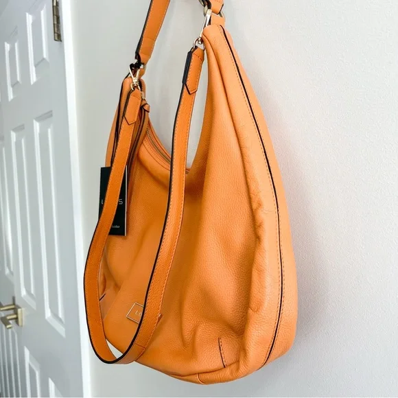 Lodis NWT $158 Daria Pumpkin Orange Authentic Pebbled Leather Crescent Hobo Bag - Picture 4 of 9